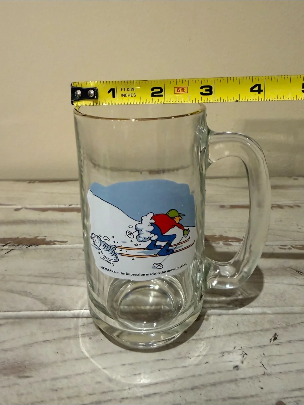 Vintage Sitzmark Ski Humor Glass Beer Mug Barware